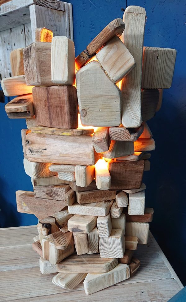 Unique, stacked, multi-wood table lamp - Image 13