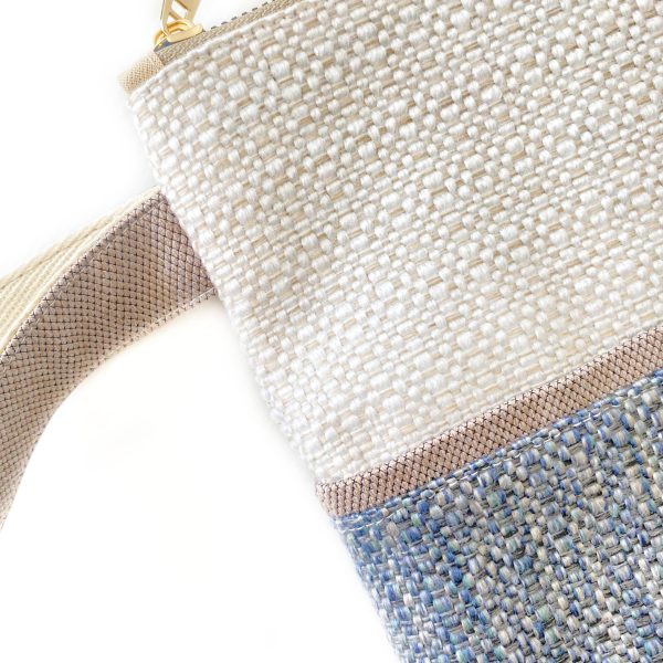 Handmade Spring Summer Clutch Bag – Beige and Blue Zipped Pouch With Wristlet - Image 4