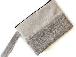 Handmade Spring Summer Clutch Bag – Beige And Brown Zipped Pouch With Wristlet  