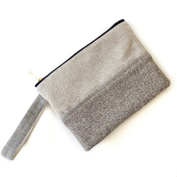 Handmade Spring Summer Clutch Bag – Beige And Brown Zipped Pouch With Wristlet  