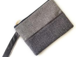 Handmade Spring Summer Clutch Bag – Brown And Grey Zipped Pouch With Wristlet