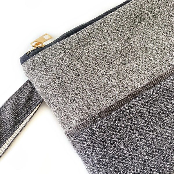 Handmade Spring Summer Clutch Bag – Brown And Grey Zipped Pouch With Wristlet - Image 2