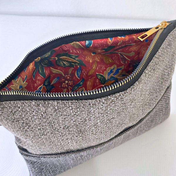 Handmade Spring Summer Clutch Bag – Brown And Grey Zipped Pouch With Wristlet - Image 3