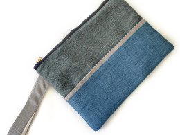 Handmade Spring Summer Clutch Bag – Green and Blue Zipped Pouch With Wristlet