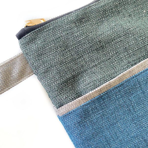 Handmade Spring Summer Clutch Bag – Green and Blue Zipped Pouch With Wristlet - Image 2