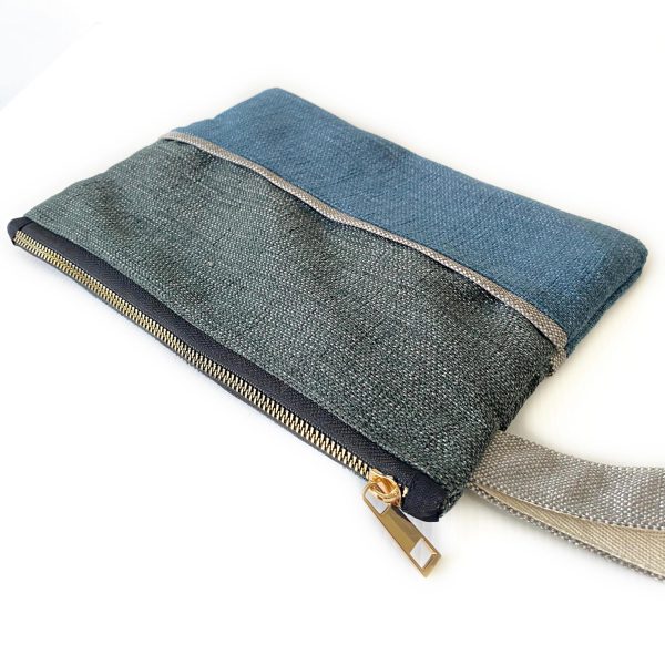 Handmade Spring Summer Clutch Bag – Green and Blue Zipped Pouch With Wristlet - Image 3